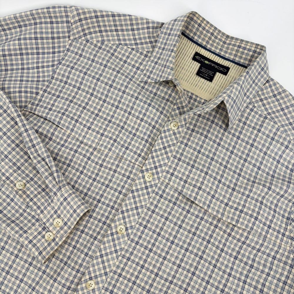 ExOfficio Airstrip Plaid Shirt Long Sleeve Performance Quick Dry Hiking Fits XL